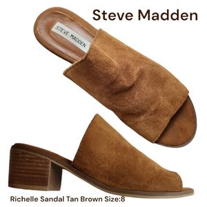 Steve Madden Richelle Sandal Tan Brown slip-on heeled open toe mule clog women 8